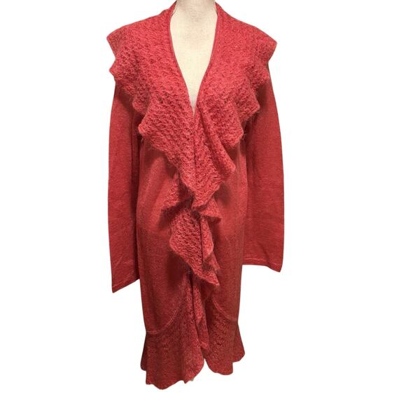 Moda International Size XL Duster Cardigan Sweater Mohair Ruffled Whimsical - Picture 1 of 4